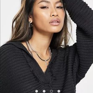 Free People Marlie Pullover Tunic Sweater Boho Oversized Ribbed Black Small NEW